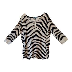 LAUREN RALPH LAUREN Women L XL (Tag 2X) Thermal Top Animal Print Logo Snaps 40"